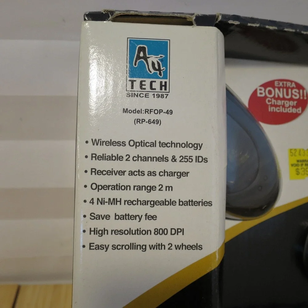 NOS - A4 Tech RFOP-49 RP-649 X800 Wireless Optical Mouse with Dual Scroll Wheels